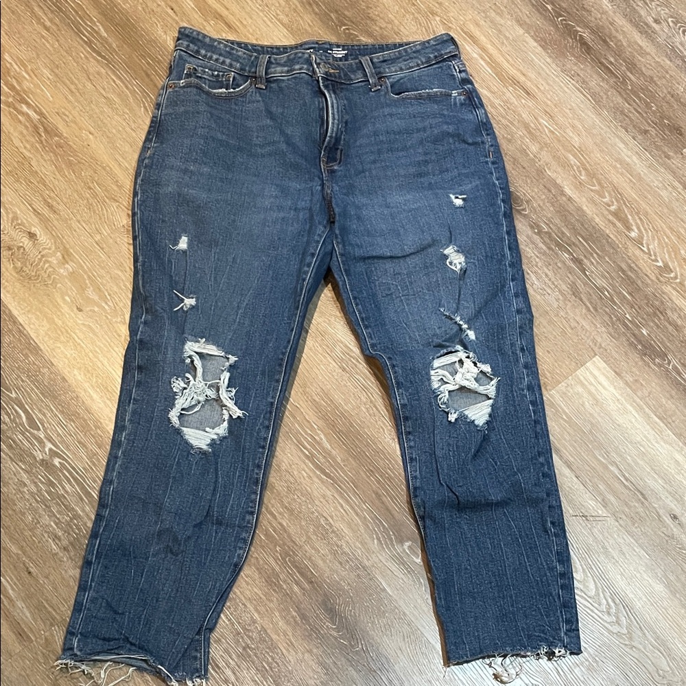 Old Navy Dark Blue Distressed Straight Leg Jeans